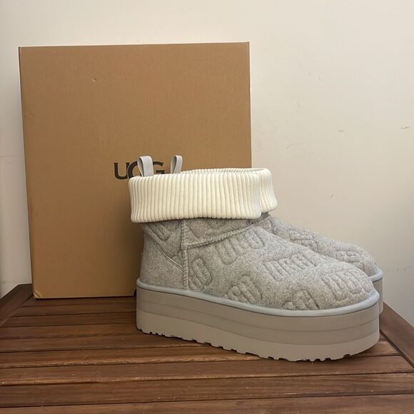 UGG Classic Mini Platform Felted Boots Grey USA Women Size 11/UK 9/EU 42 - Picture 1 of 14